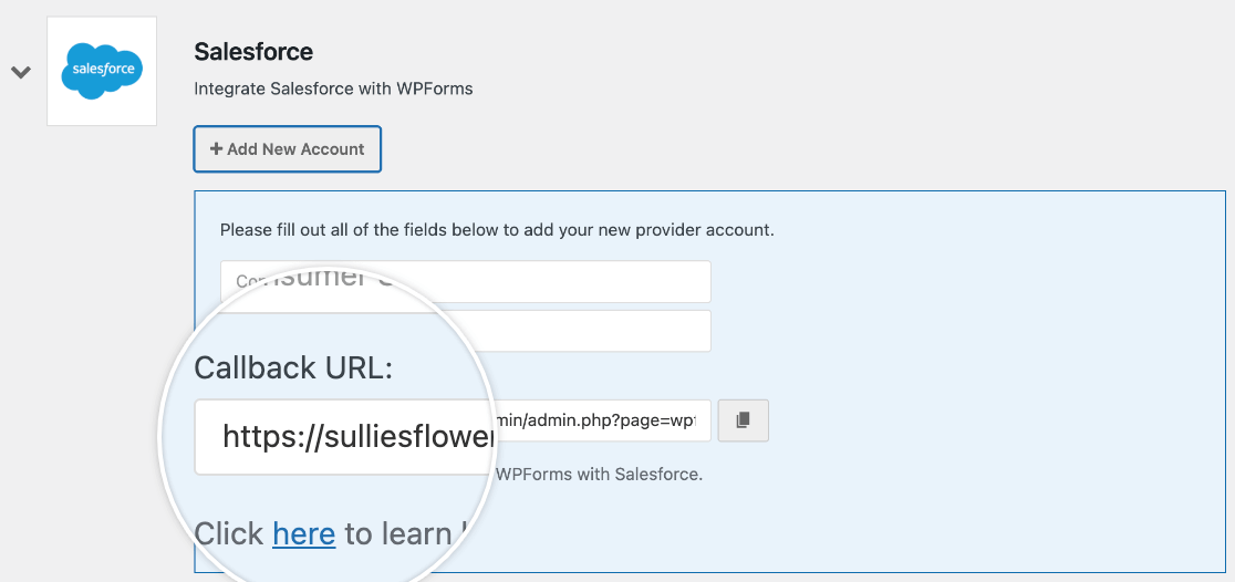 Locating the Callback URL for Salesforce in WPForms