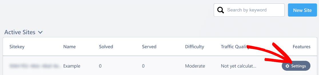 Active sites settings