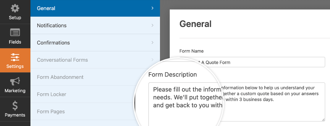 Adding a description to a form