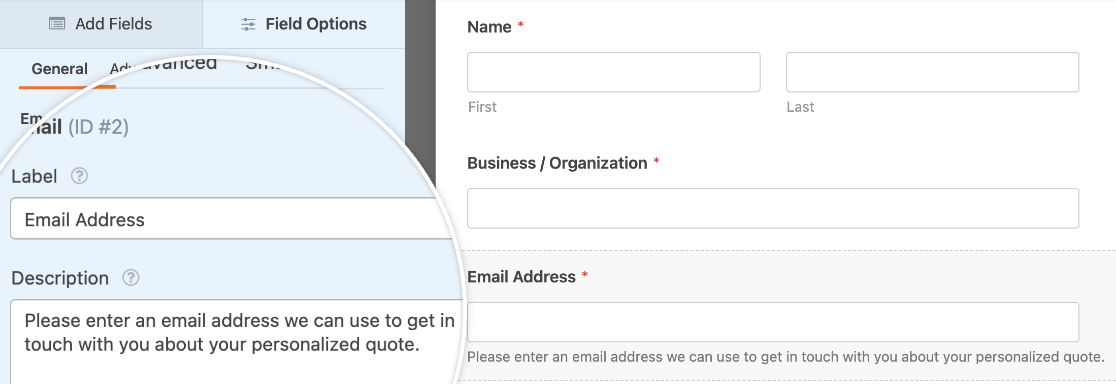 Adding a field label and description