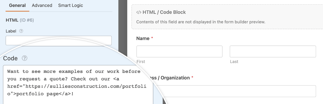 Adding a link to an HTML field