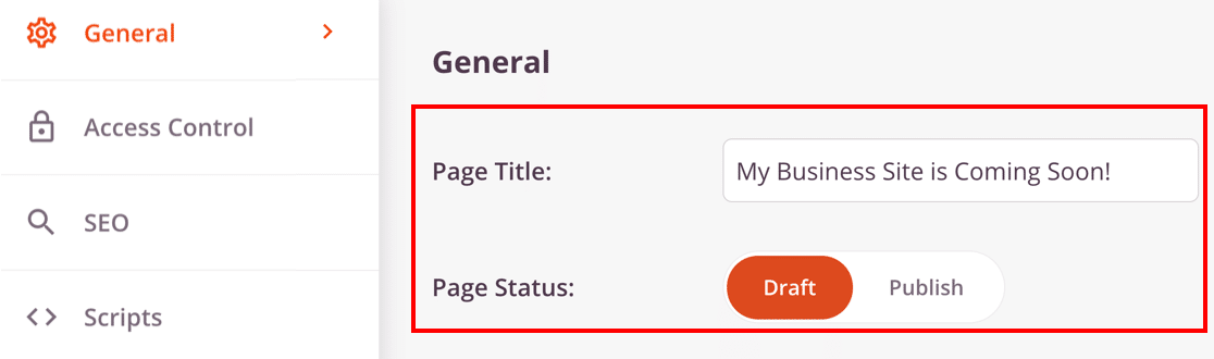 General settings for your Coming Soon page in WordPress