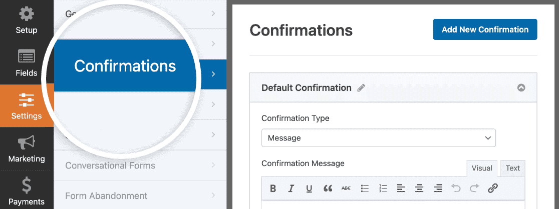 Confirmations settings