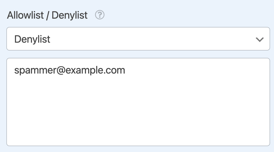 Adding a denylist rule to an Email field