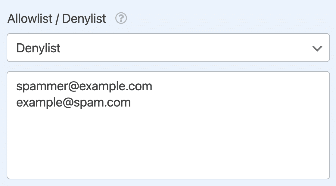 Creating a denylist in WPForms