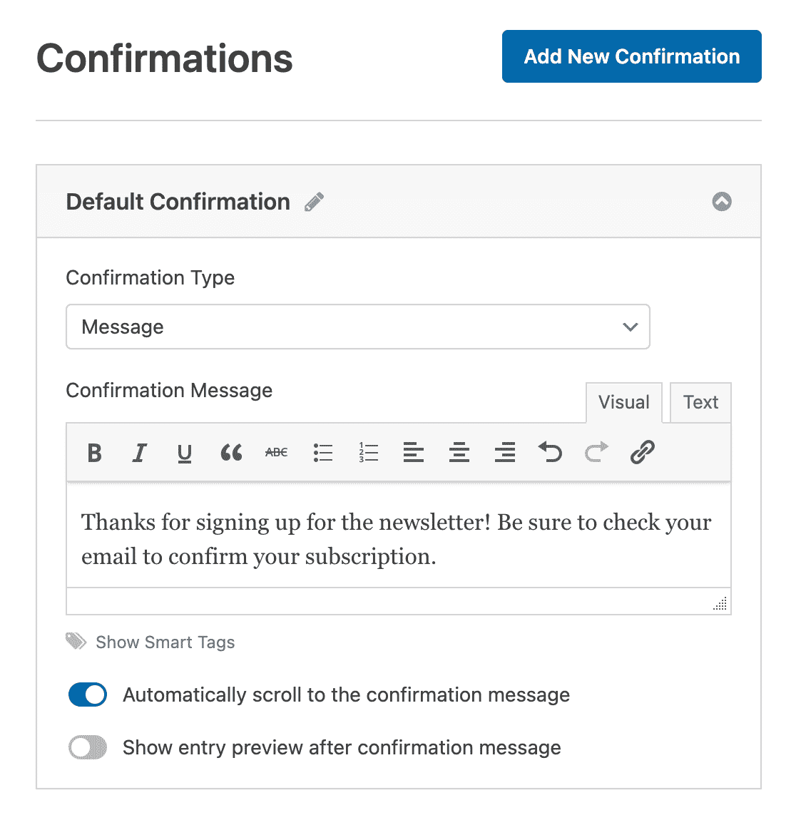 Creating a double optin confirmation message for a Newsletter Signup Form