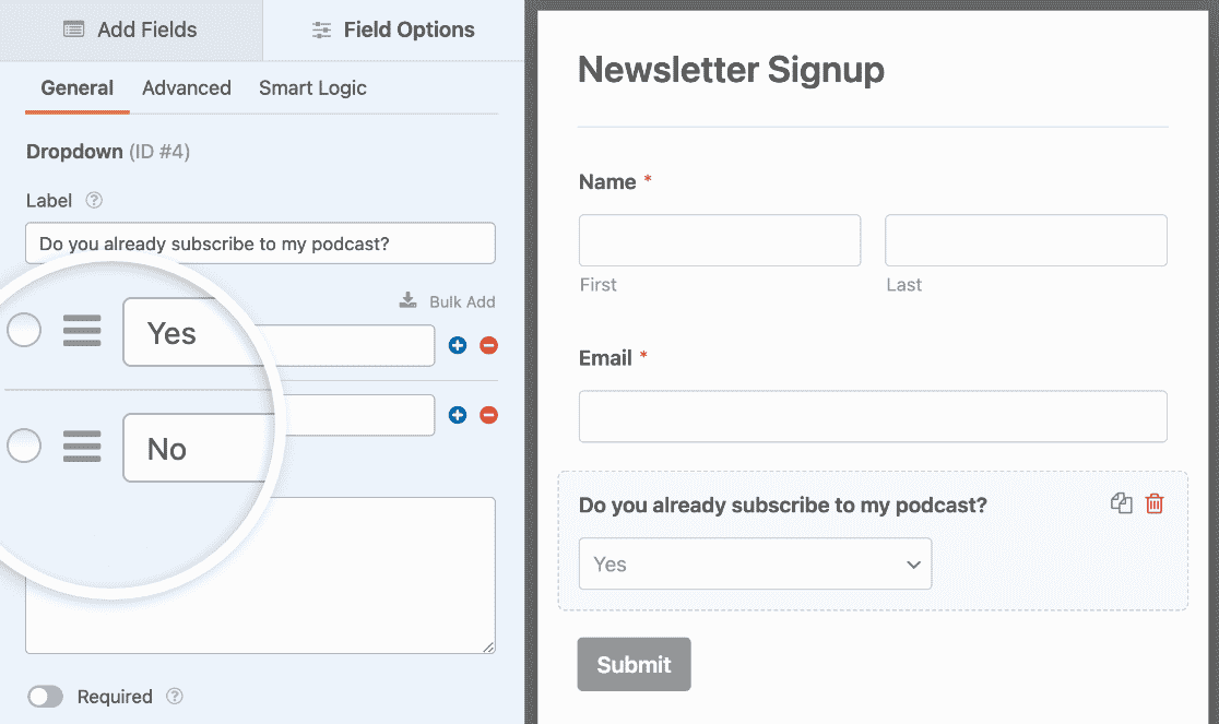 Adding a Dropdown field to a Newsletter Signup Form for podcast subscribers
