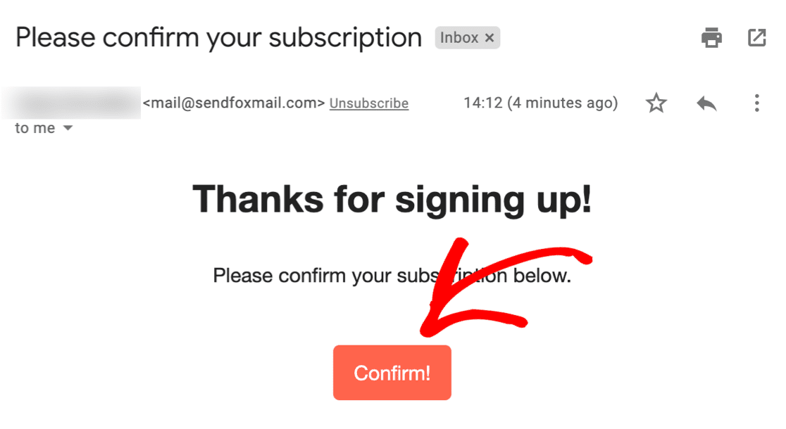 Confirm subscription for SendFox WordPress form