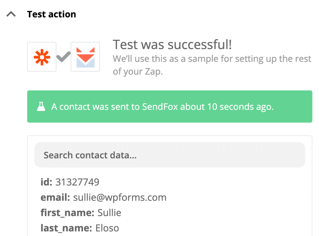 SendFox WordPress form test successful
