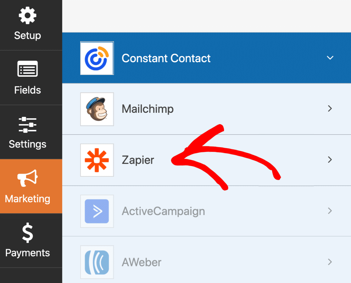 Open WordPress SendFox Zapier settings
