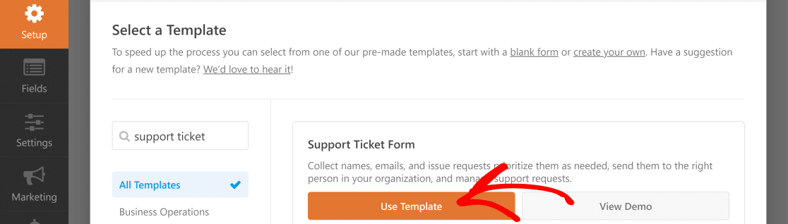 Support ticket form template