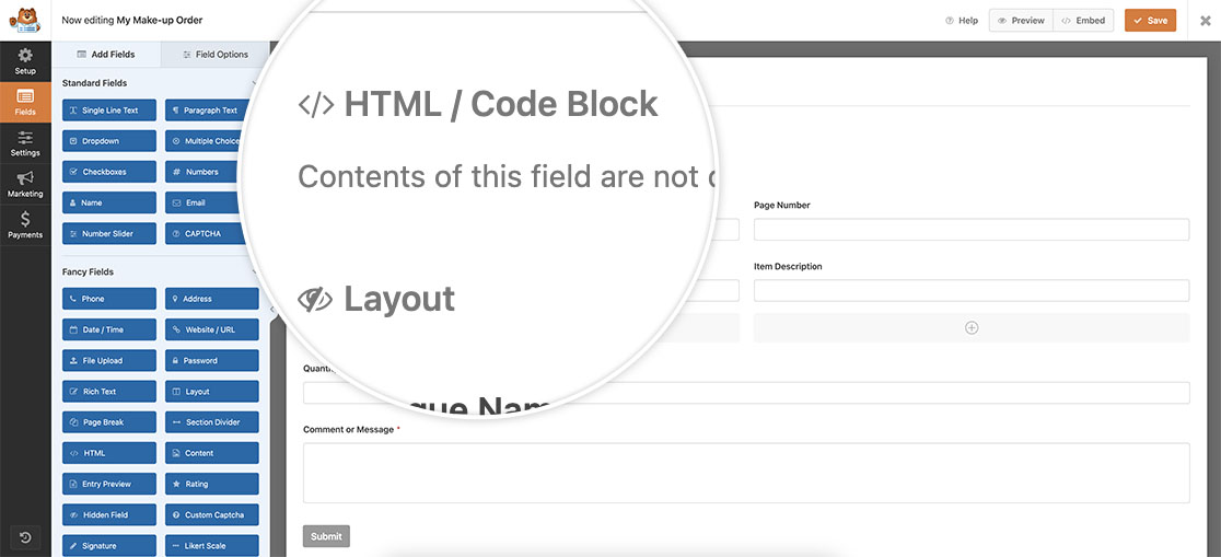 Add an HTML Code Block to your form