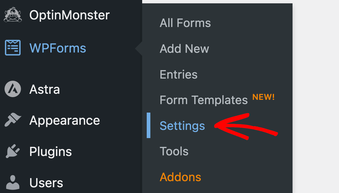 Opening the WPForms settings