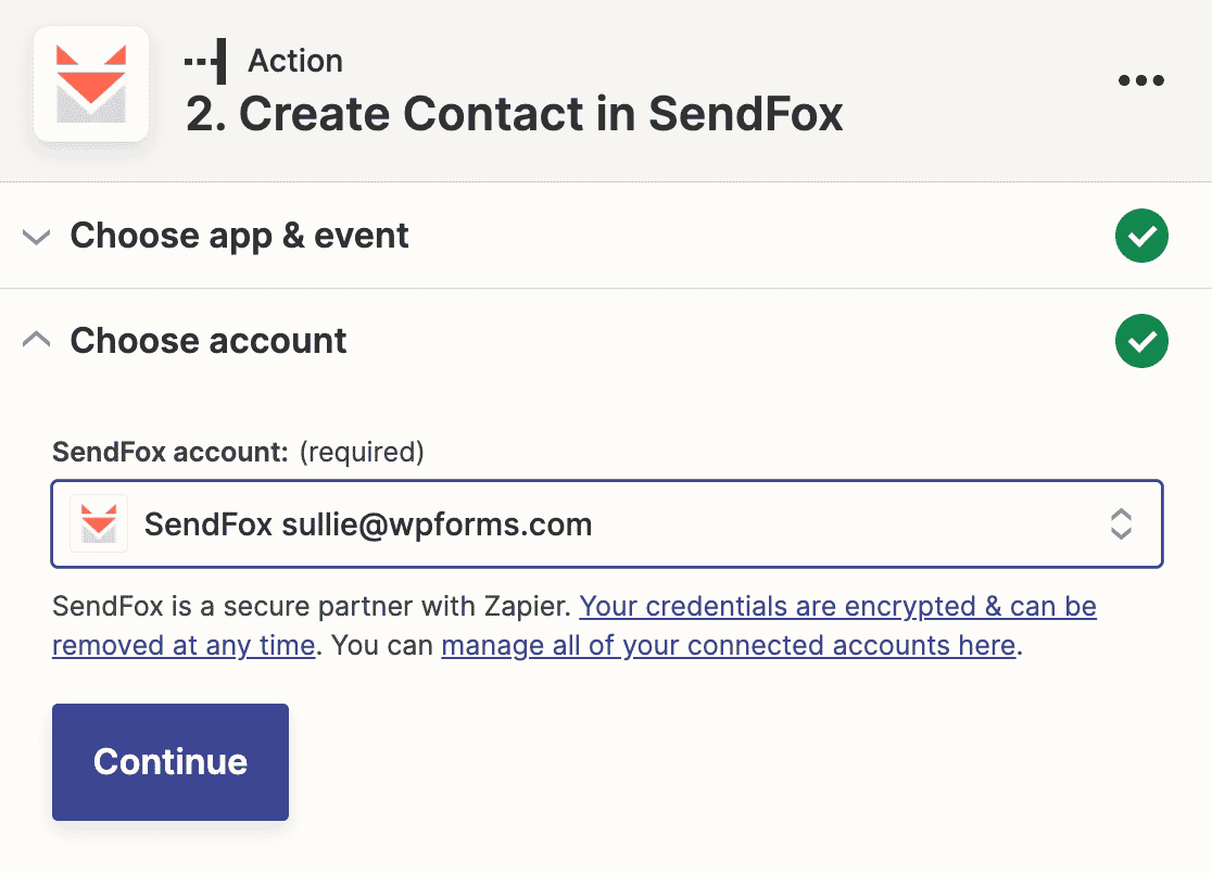 Connecting your SendFox account in Zapier