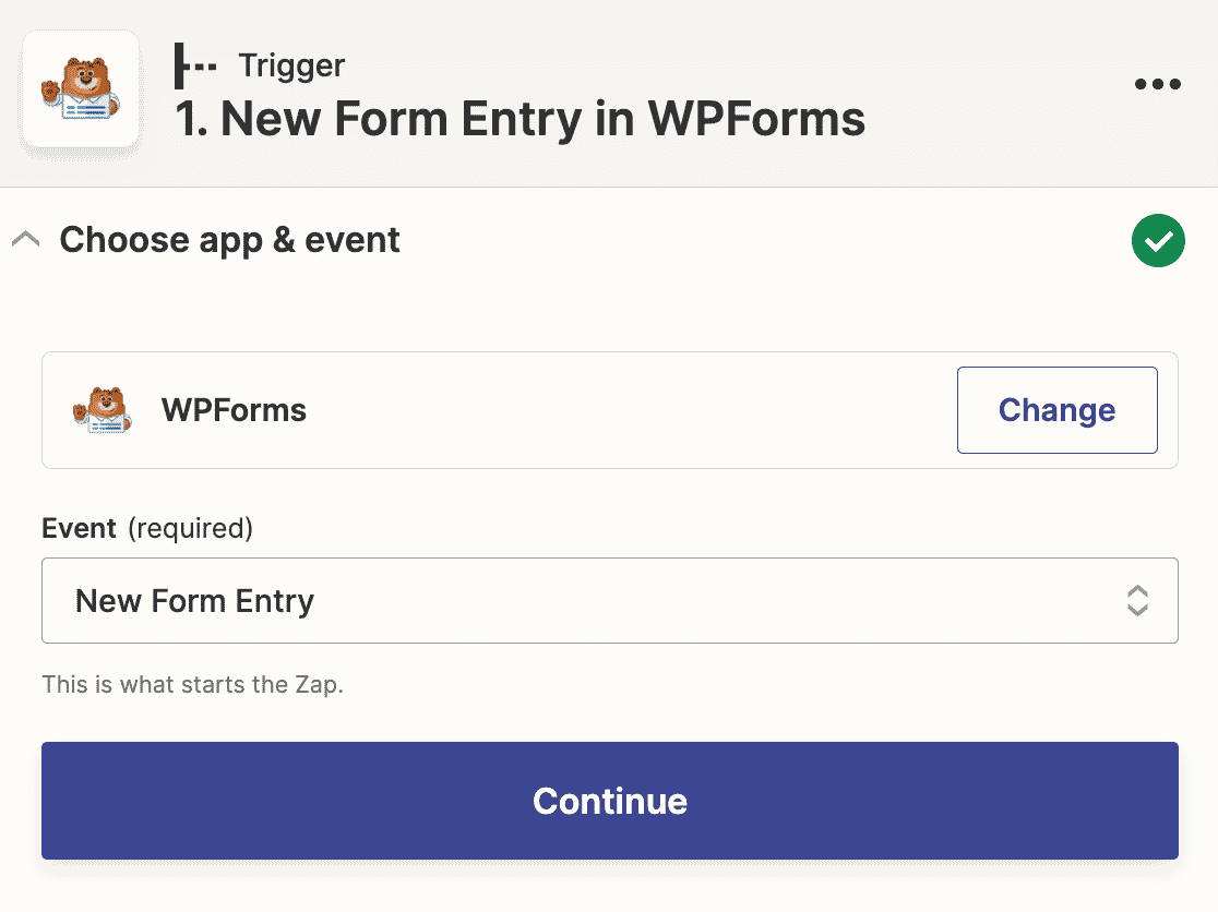 Choosing New Form Entry as the trigger for a Zapier zap