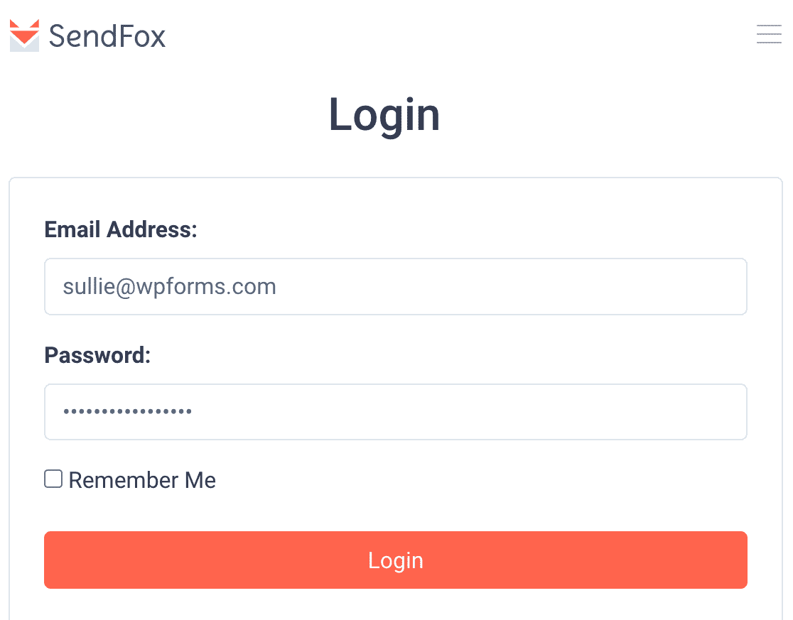 Logging in to SendFox