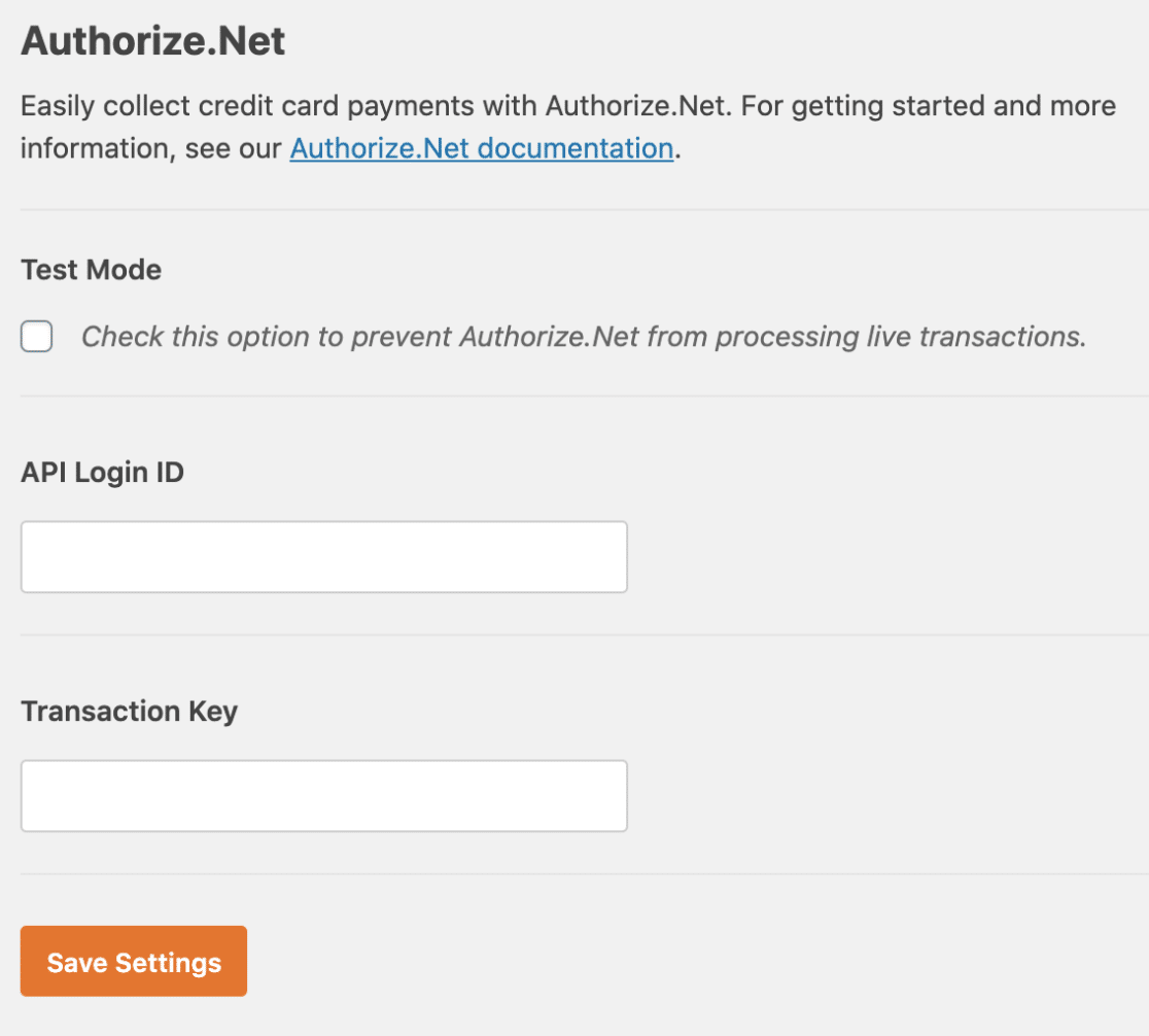 Authorize.Net Settings in WPForms