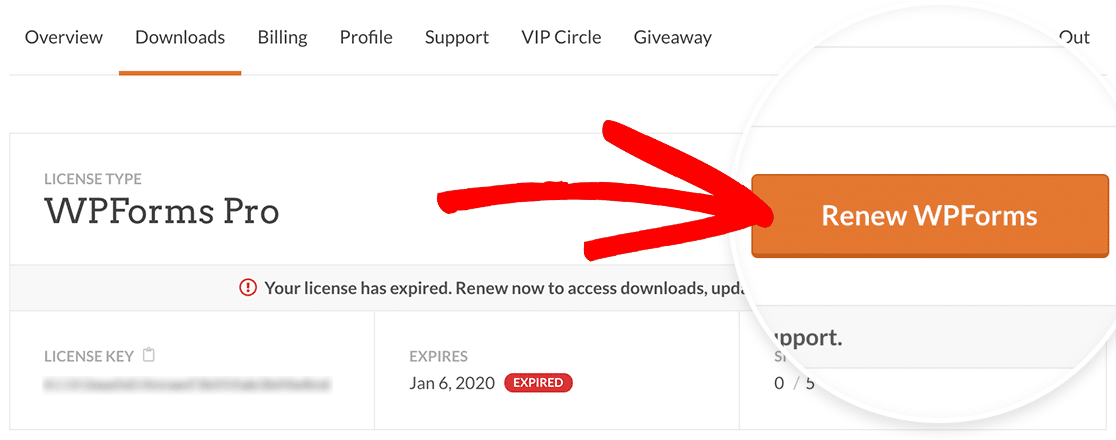 Click the Renew WPForms button