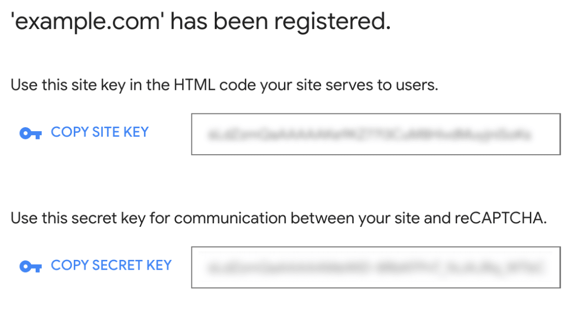 Copy reCAPTCHA keys