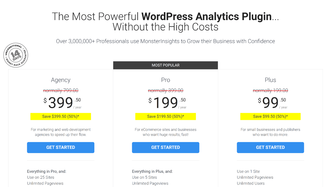 MonsterInsights pricing page