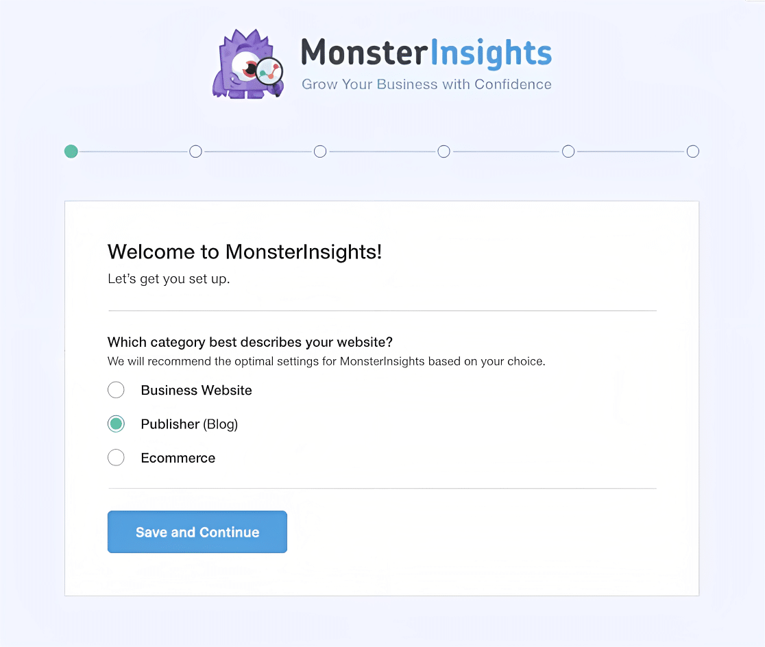The MonsterInsights setup wizard