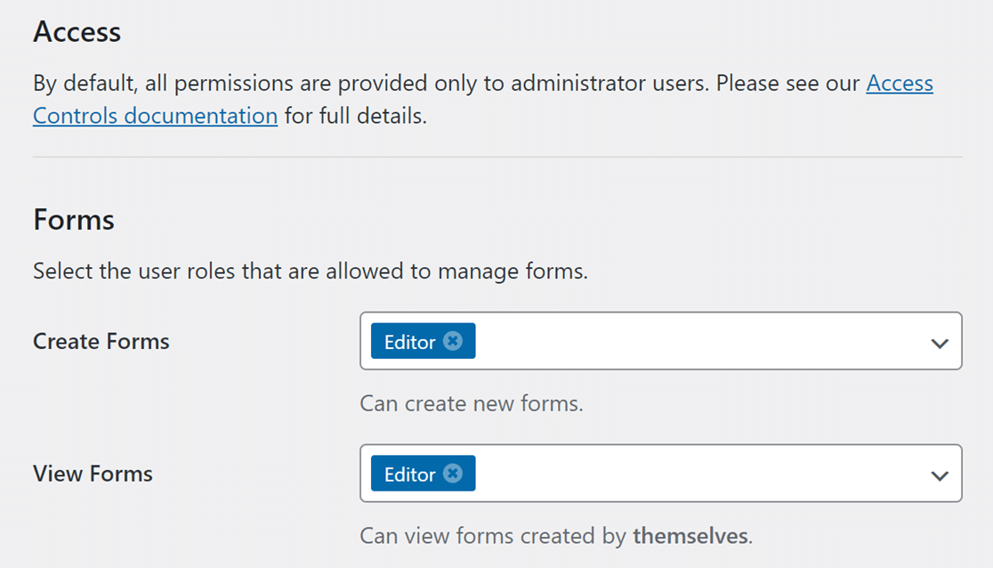 Access Controls in WPForms