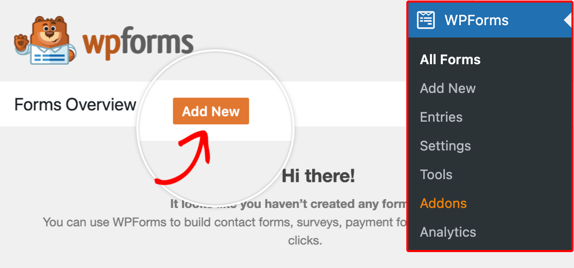 Red arrow pointing to the Add New form button