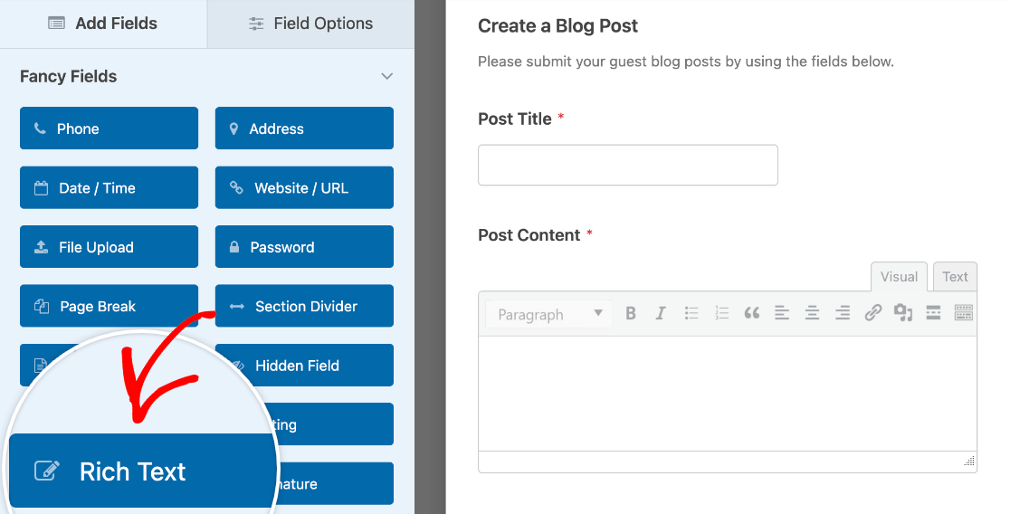 Adding a Rich Text field for a post submission form