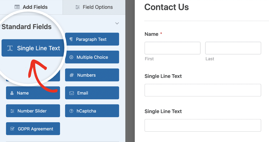 Adding Single Line Text fields to a form