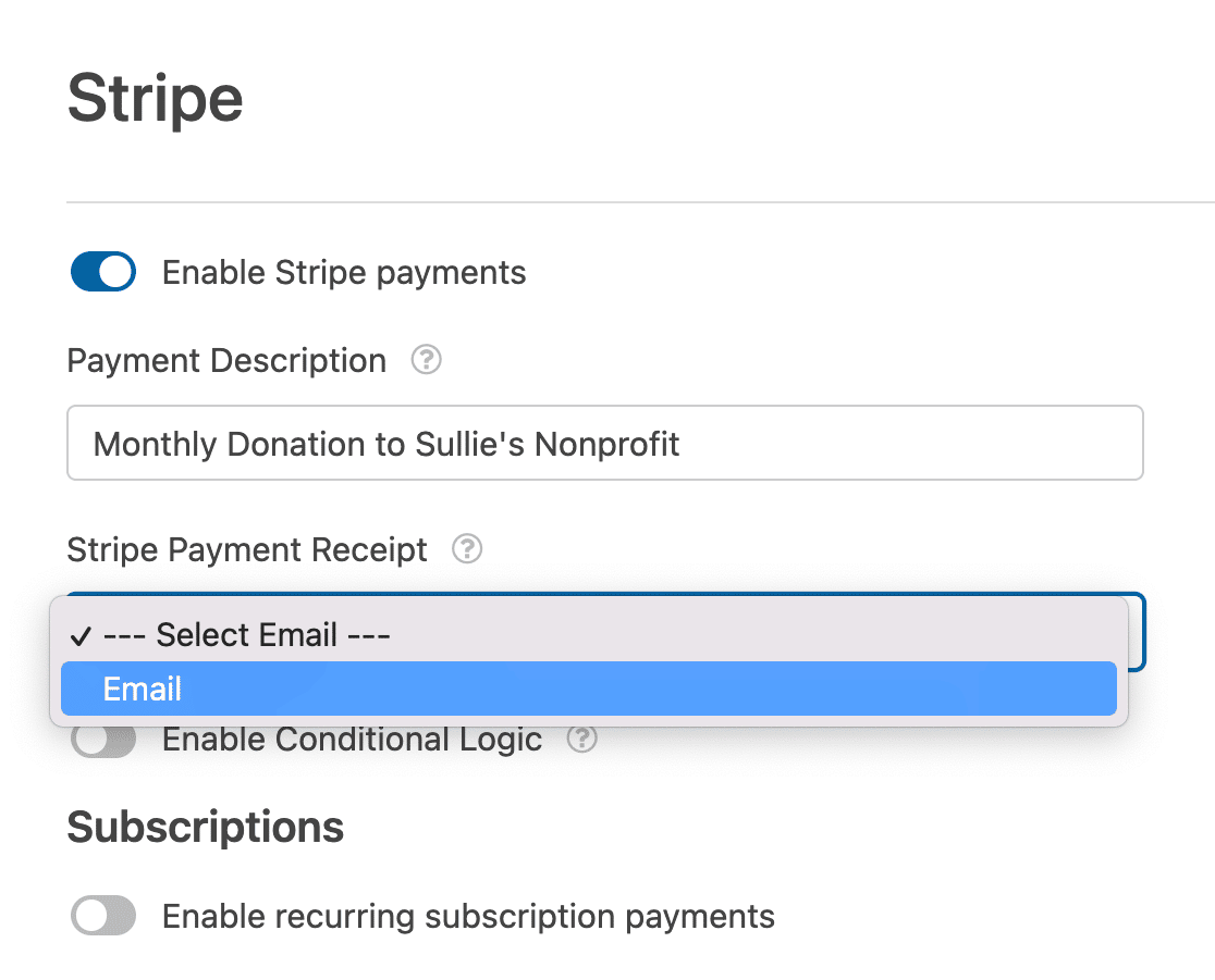 Configuring Stripe payment settings
