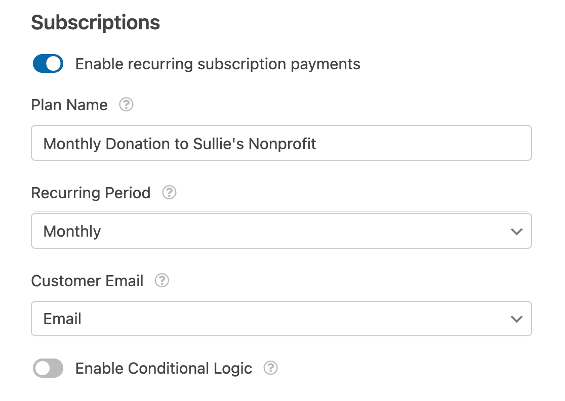Configuring the settings for Stripe recurring payments