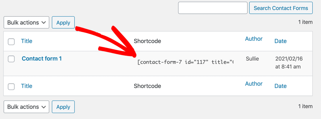 Contact Form 7 shortcode