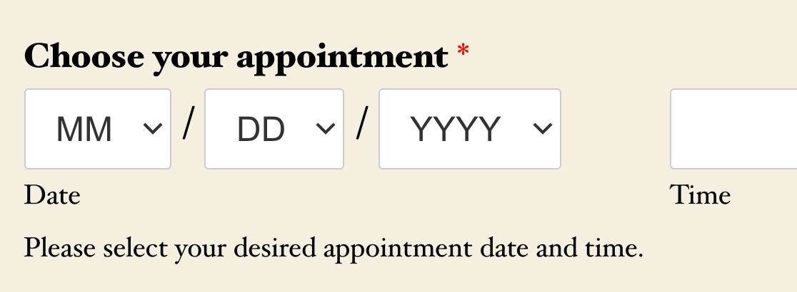 The Date Dropdowns on the frontend