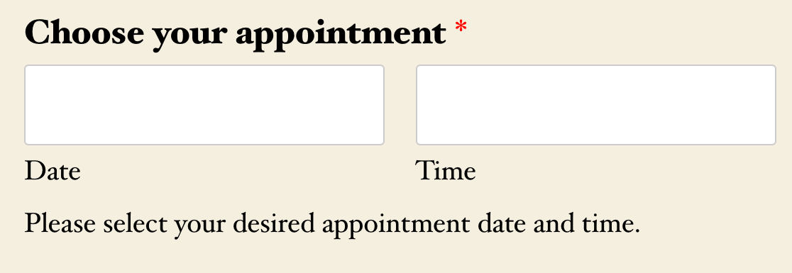 A Date / Time field description on the frontend