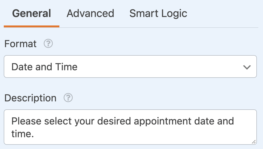 Editing the Date / Time field description