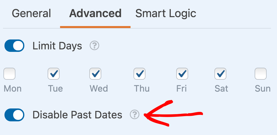 Disabling past dates for the Date / Time field