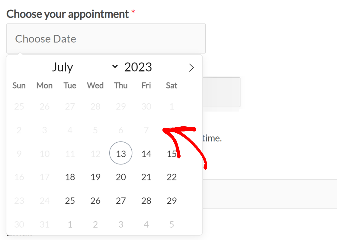 Disabled dates in the date picker