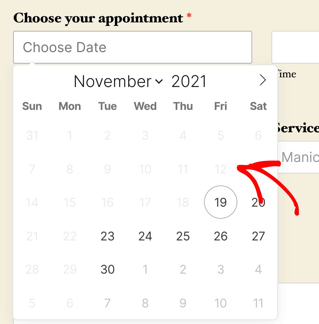 Disabled dates in the date picker