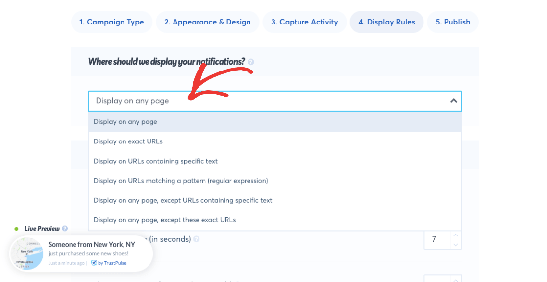 TrustPulse display rules