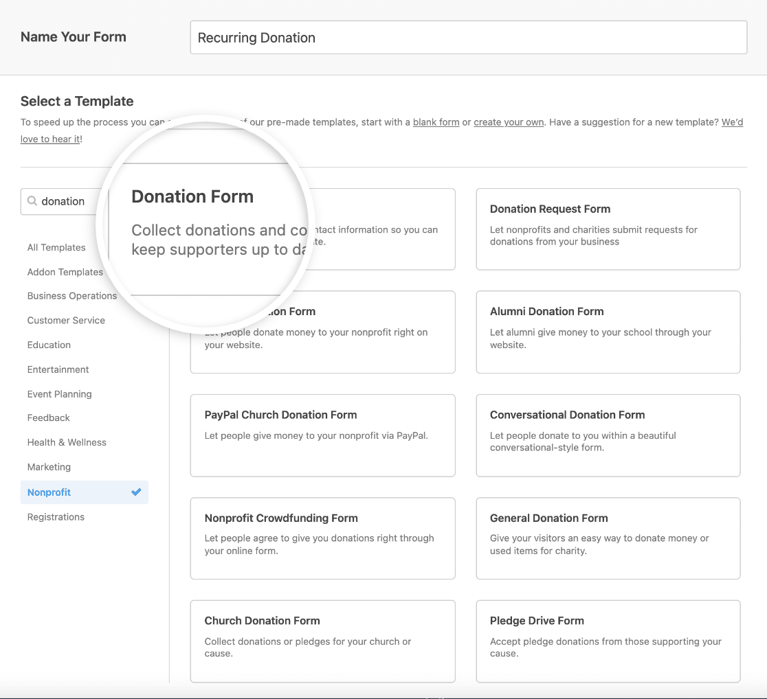 WPForms donation templates