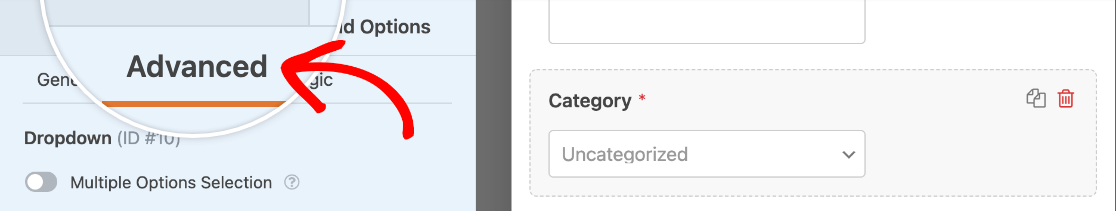 Accessing the advanced options for a Dropdown field