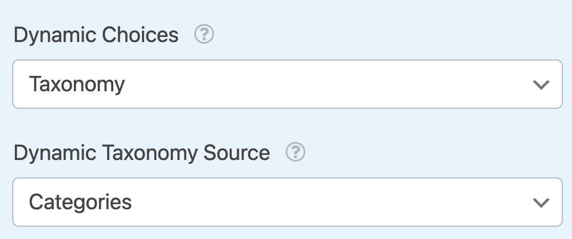 Setting up dynamic choices for categories