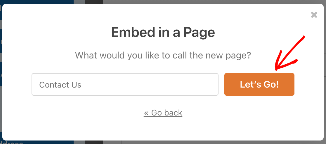 Creating a new page with the embed tool