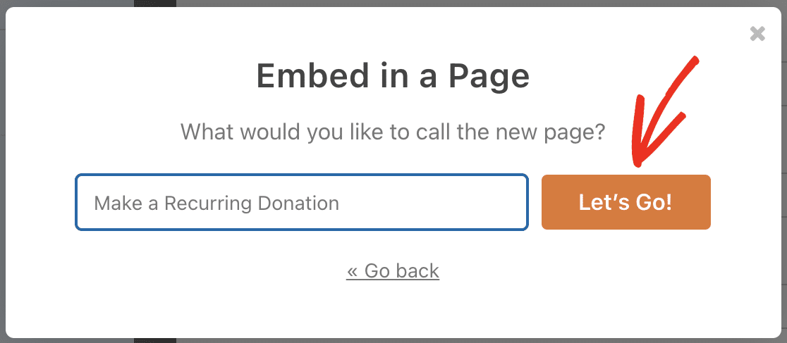 Embedding a donation form on a new page
