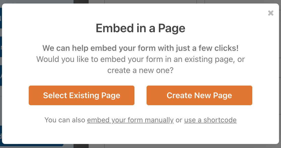 The Embed in a Page popup