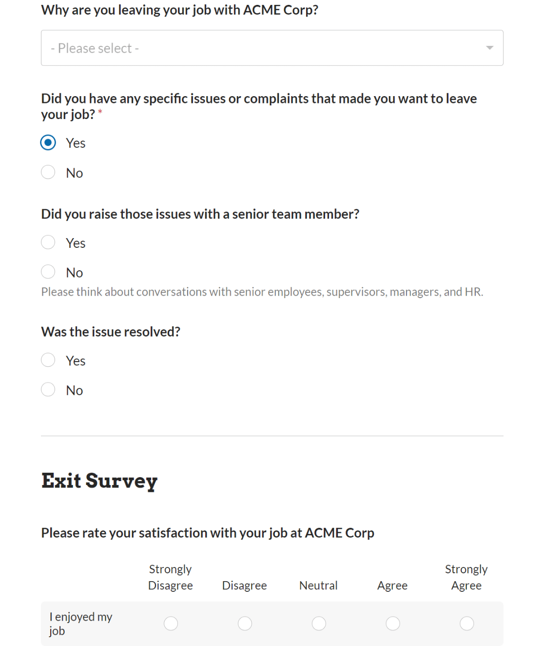 Exit interview survey