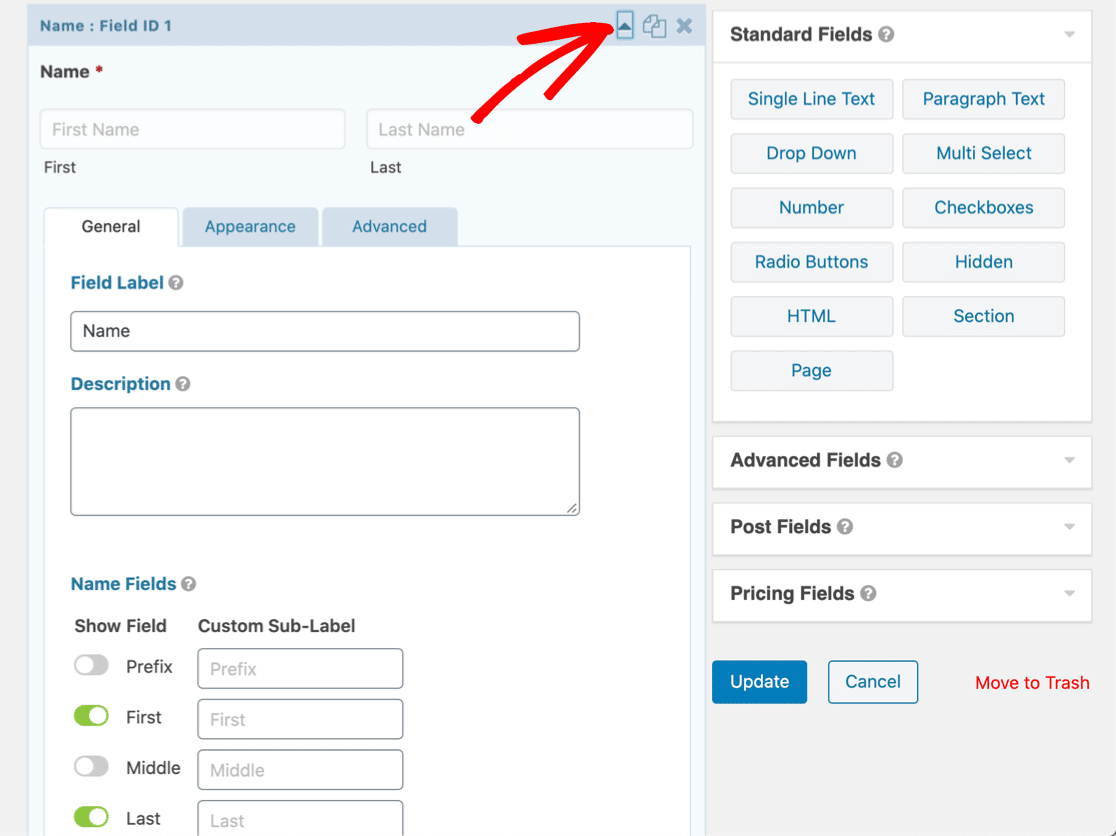 Expand field settings in Gravity Forms