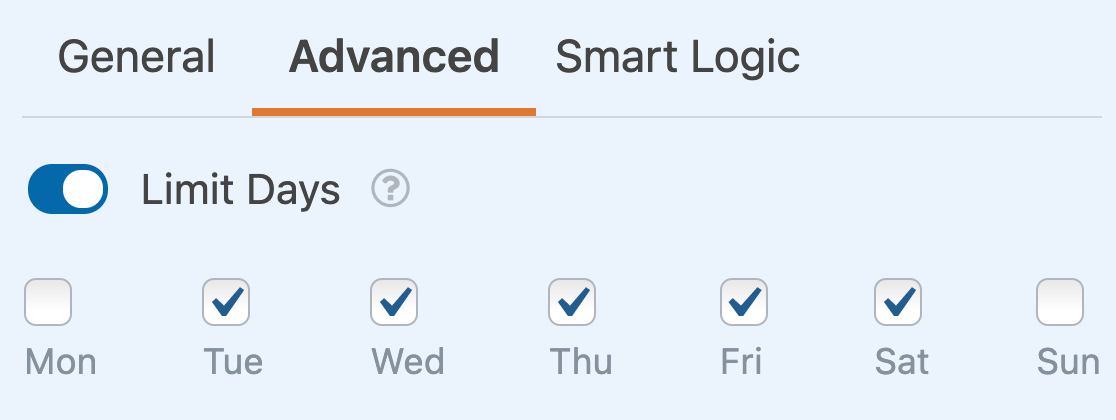 Limiting available weekdays in the Date / Time field