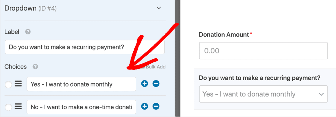 Choose one-time or recurring donation