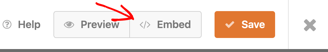 Opening the embed tool in the form builder